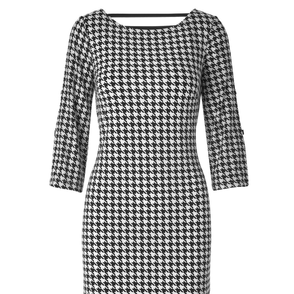 Houndstooth open sleeve dress